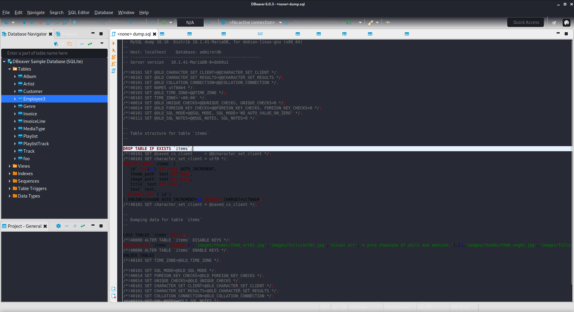 Image showing the database dump.sql
