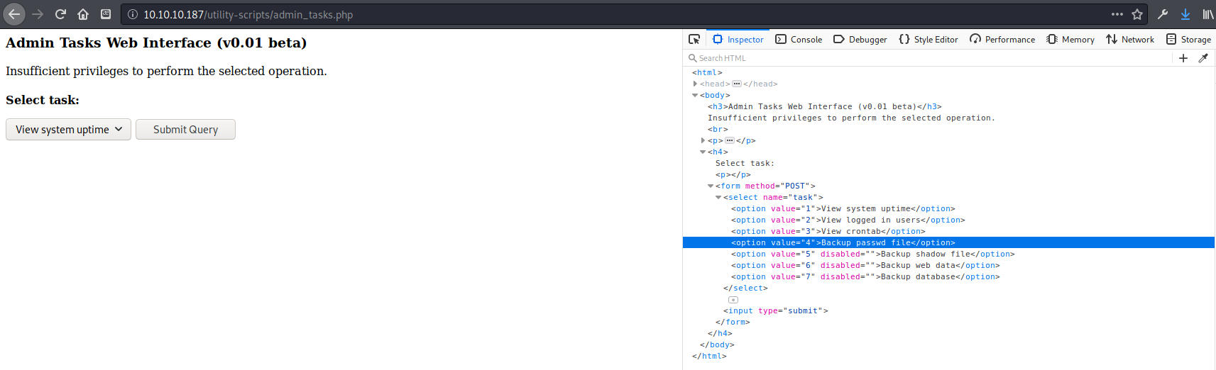 Disable script with insuficient privileges