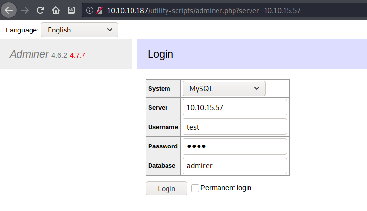 Logging into the adminer portal
