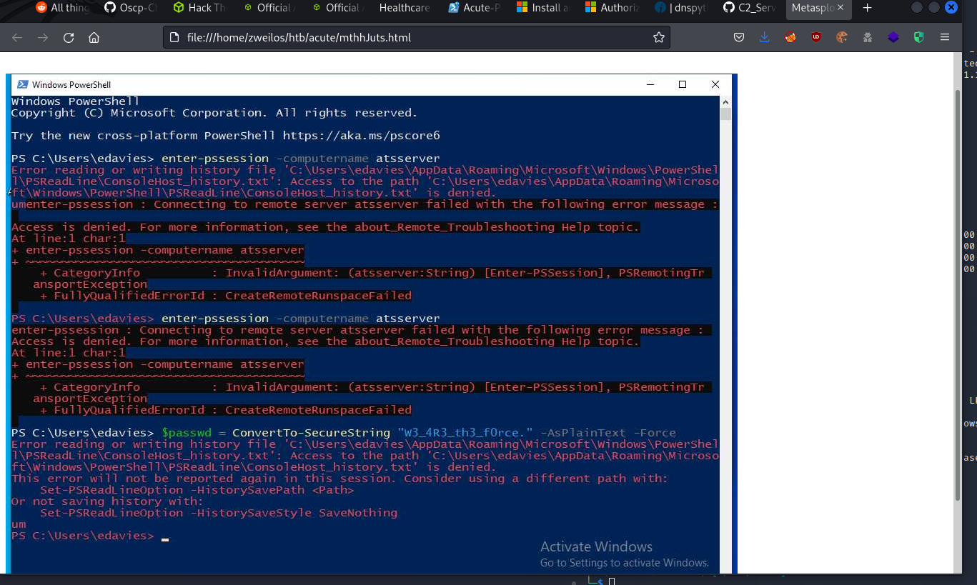 The desktop of edavies being streamed using meterpreter
