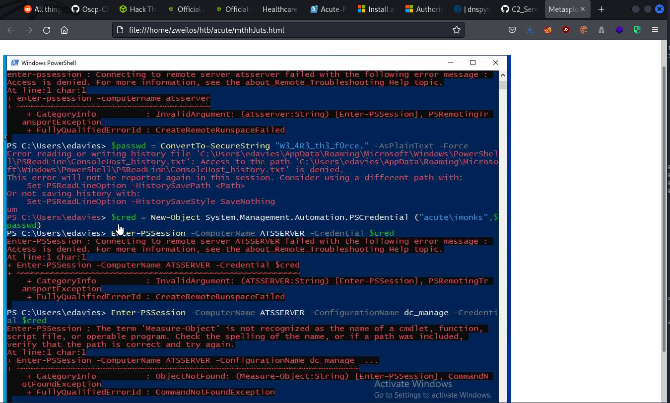 The desktop of edavies being streamed using meterpreter, part 2