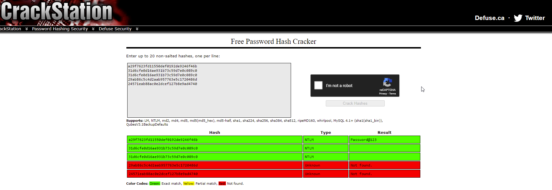 The website CrackStation showing the admin password cracked
