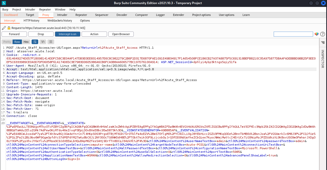 Using Burp to capture the login request