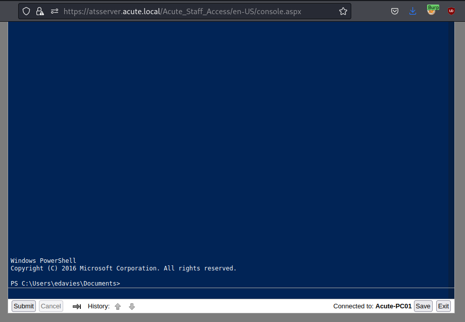 The PowerShell Web Access command prompt