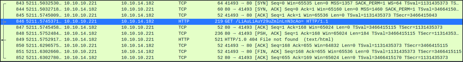 Wireshark output showing that I got the contents of the tmp folder