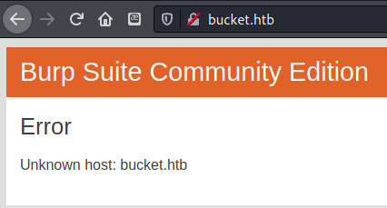 An error message saying unknown host for bucket.htb