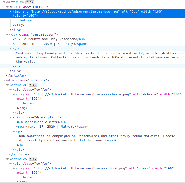 The source code of the page shows a subdomain called s3 where an image is hosted