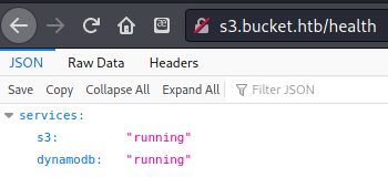 Json data returned in the browser showing two services that are running