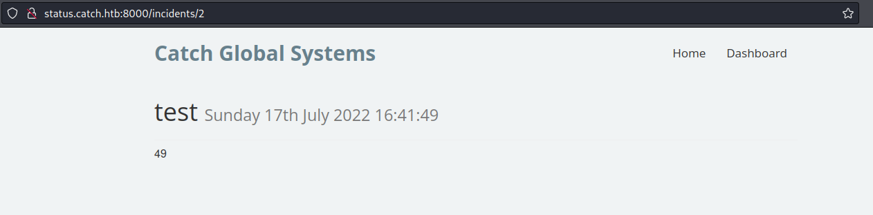 Visiting the incident page to verify code execution