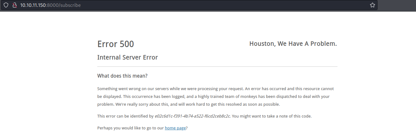 Houston we have a problem 500 error
