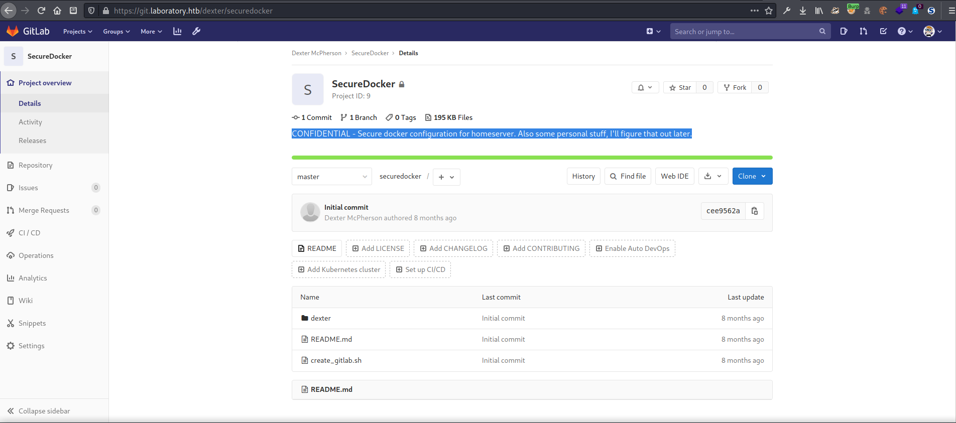 The project also contained "some personal stuff"