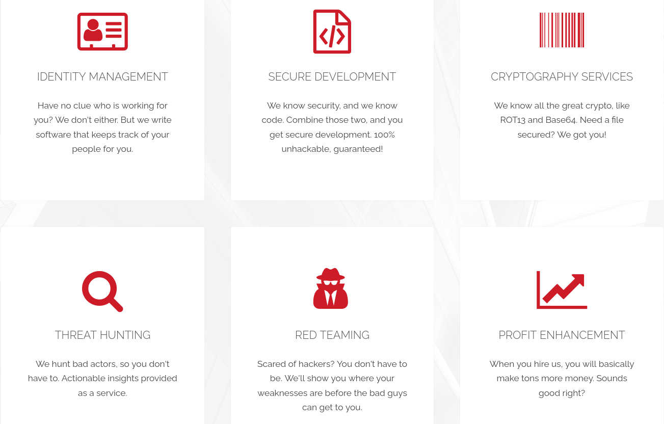 Screenshot of the services offered by this website