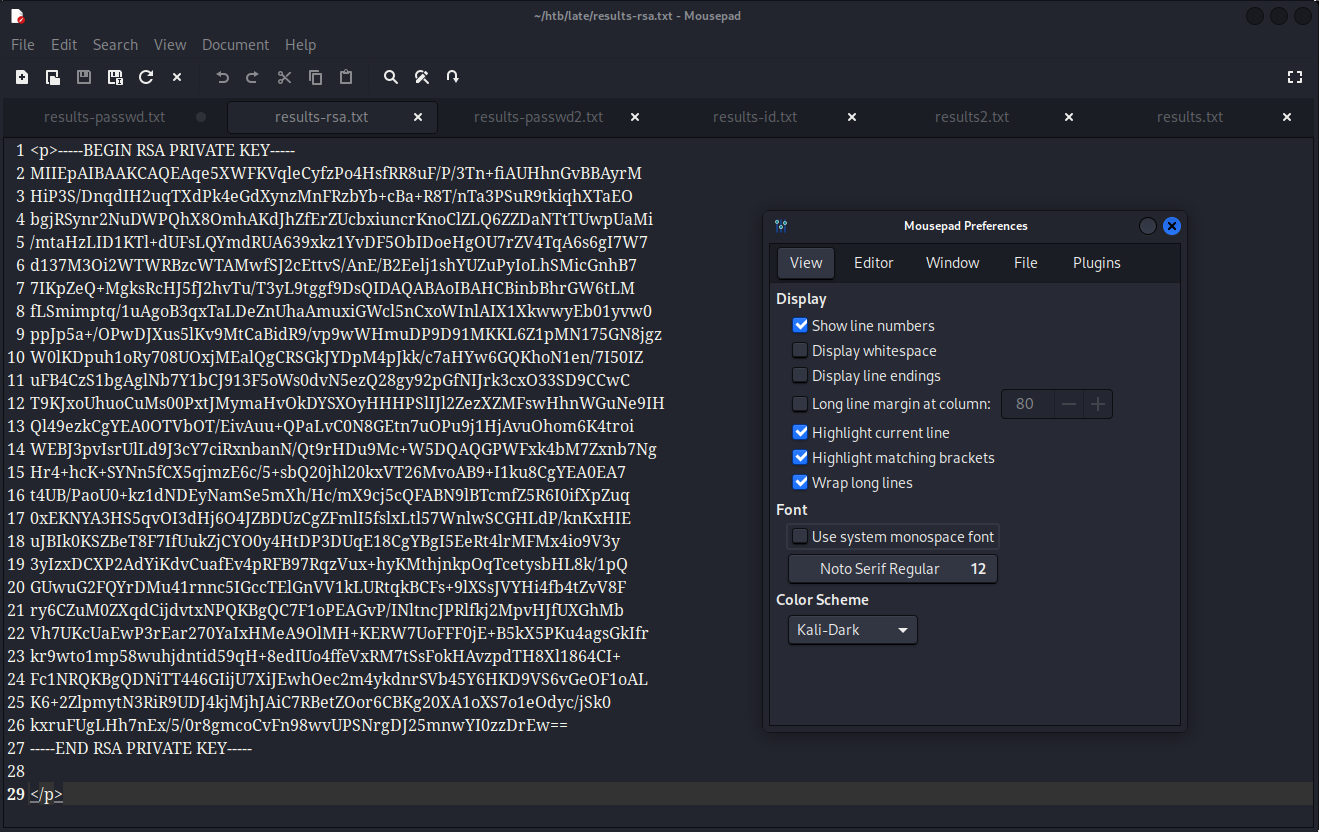 The SSH key for the service account