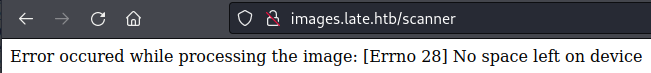 The error message saying no space left on the device